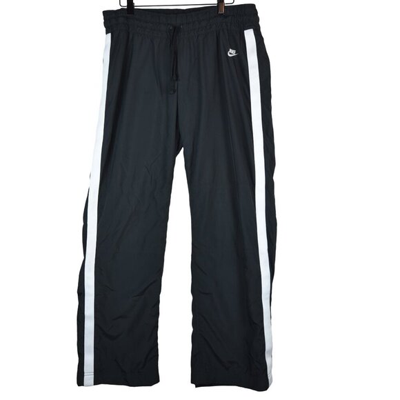 Vintage Y2K Nike Women's Large Track Pants Black with White Stripes Mesh Line - Picture 1 of 7